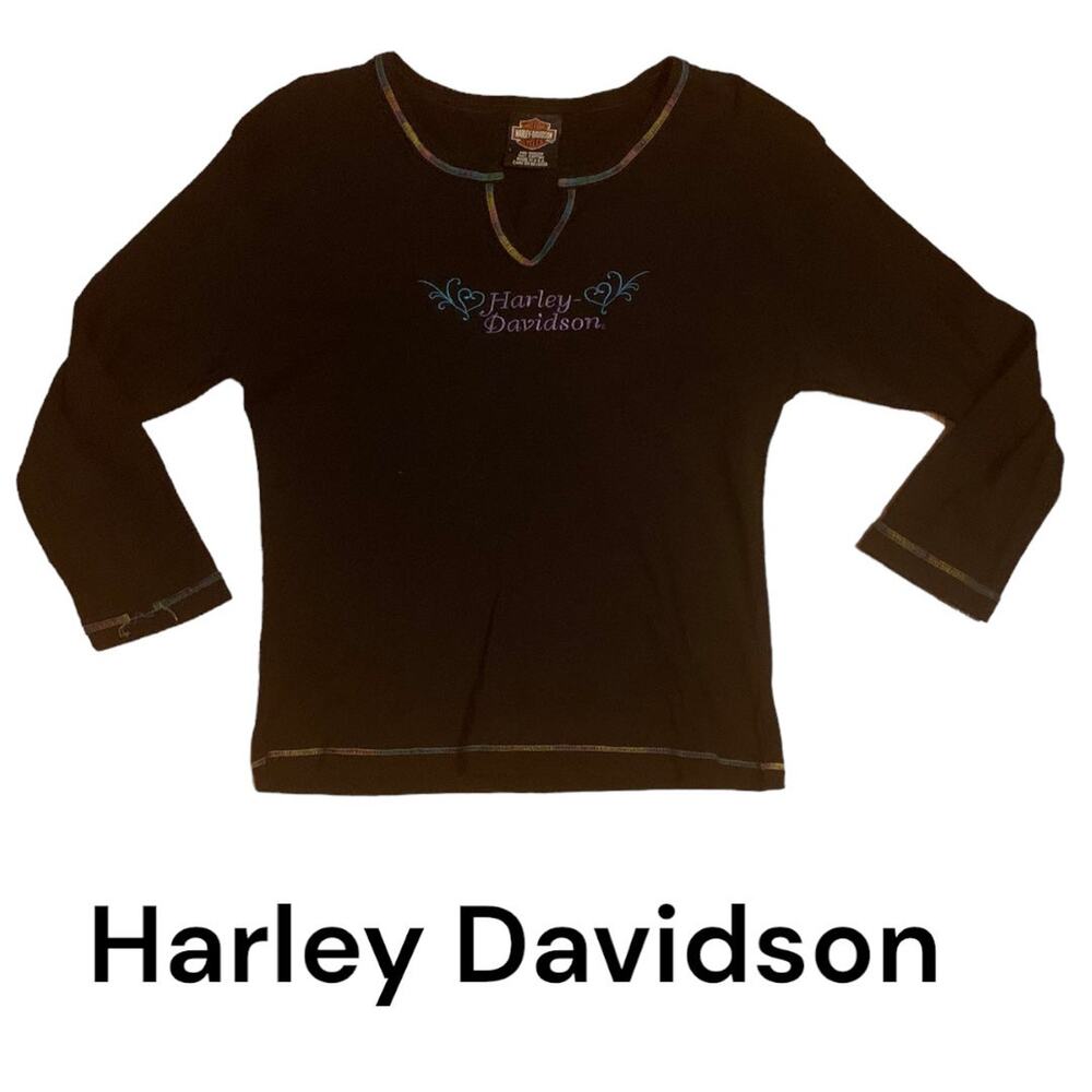 Harley Davidson rainbow top 90s long sleeve black womans large